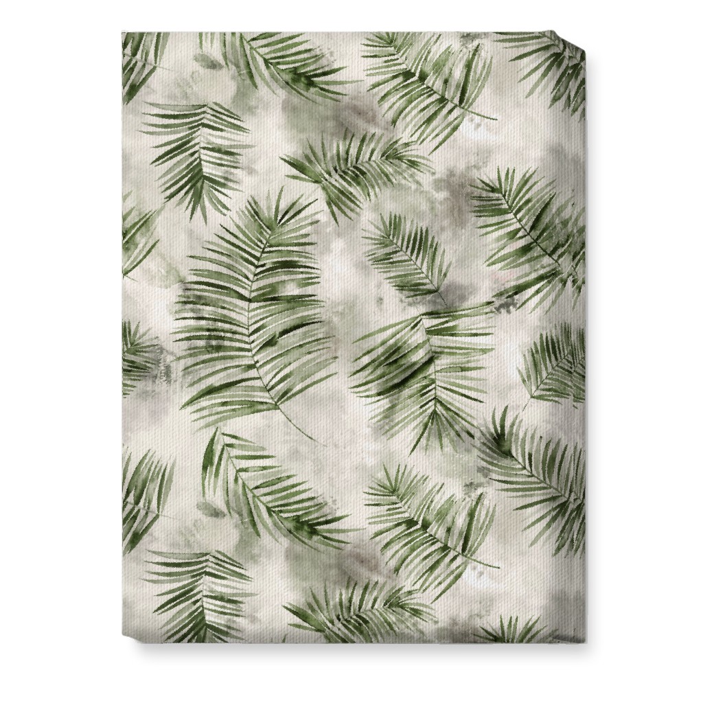 Watercolor Botanical Palms - Green on Beige Wall Art, No Frame, Single piece, Canvas, 10x14, Green, Classic Green