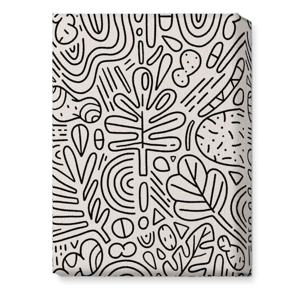 Doodles - Black and Beige Wall Art, No Frame, Single piece, Canvas, 10x14, Beige, Pearl