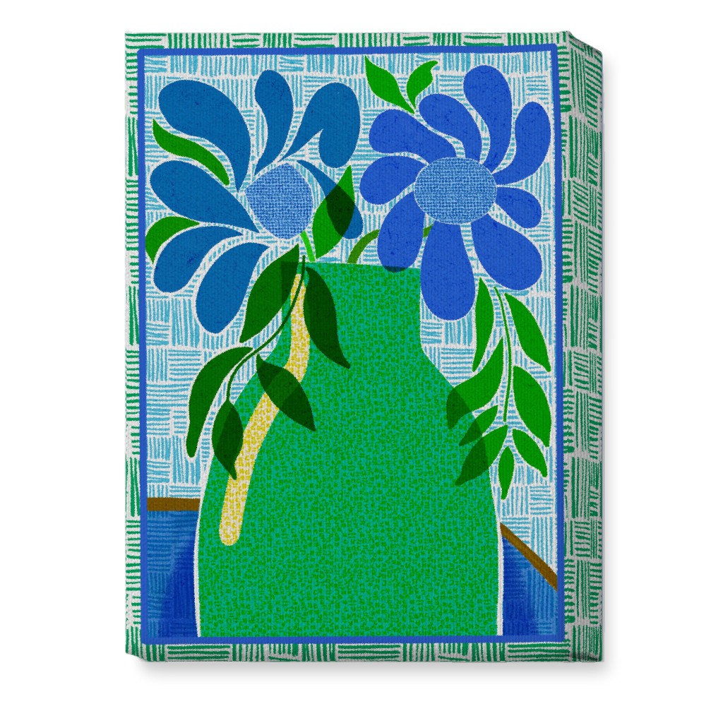 Florals in a Vase - Blue and Green Wall Art, No Frame, Single piece, Canvas, 10x14, Green