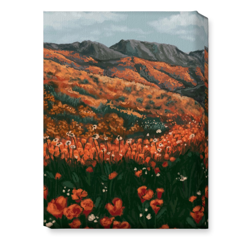 Field of Flowers - Orange and Multi Wall Art, No Frame, Single piece, Canvas, 10x14, Orange