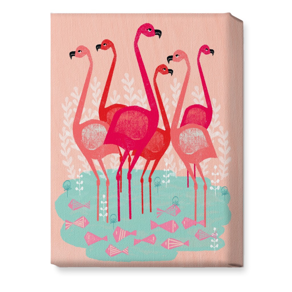 Flamingos & Fish - Pink Wall Art, No Frame, Single piece, Canvas, 10x14, Pink