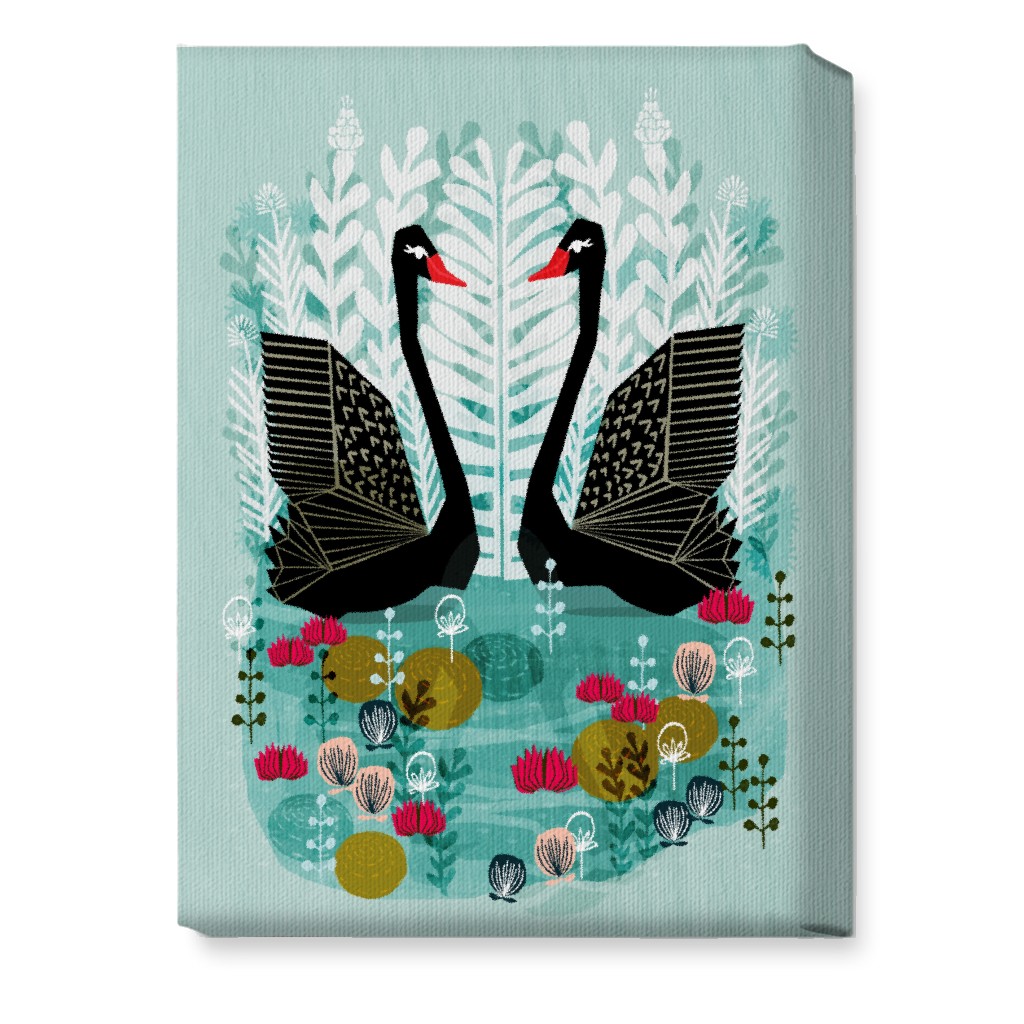 Black Swans - Teal Wall Art, No Frame, Single piece, Canvas, 10x14, Multicolor