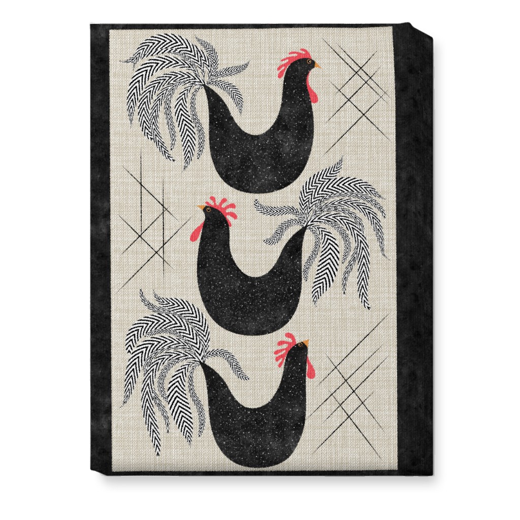 Roosters! - Black & White Wall Art, No Frame, Single piece, Canvas, 10x14, Black