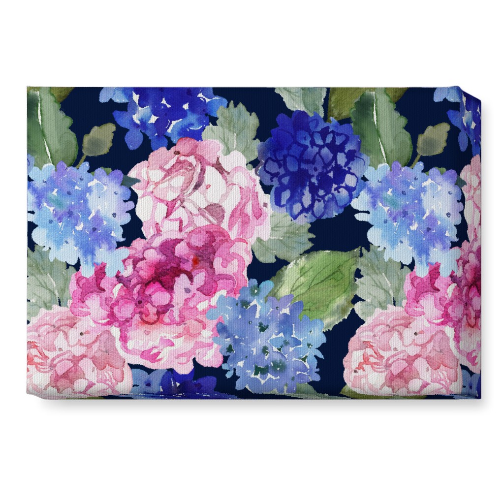 Spring Hydrangea Watercolor - Navy Wall Art, No Frame, Single piece, Canvas, 10x14, Multicolor