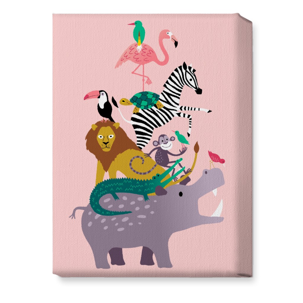 Wild Animal Tower - Pink Wall Art, No Frame, Single piece, Canvas, 10x14, Multicolor