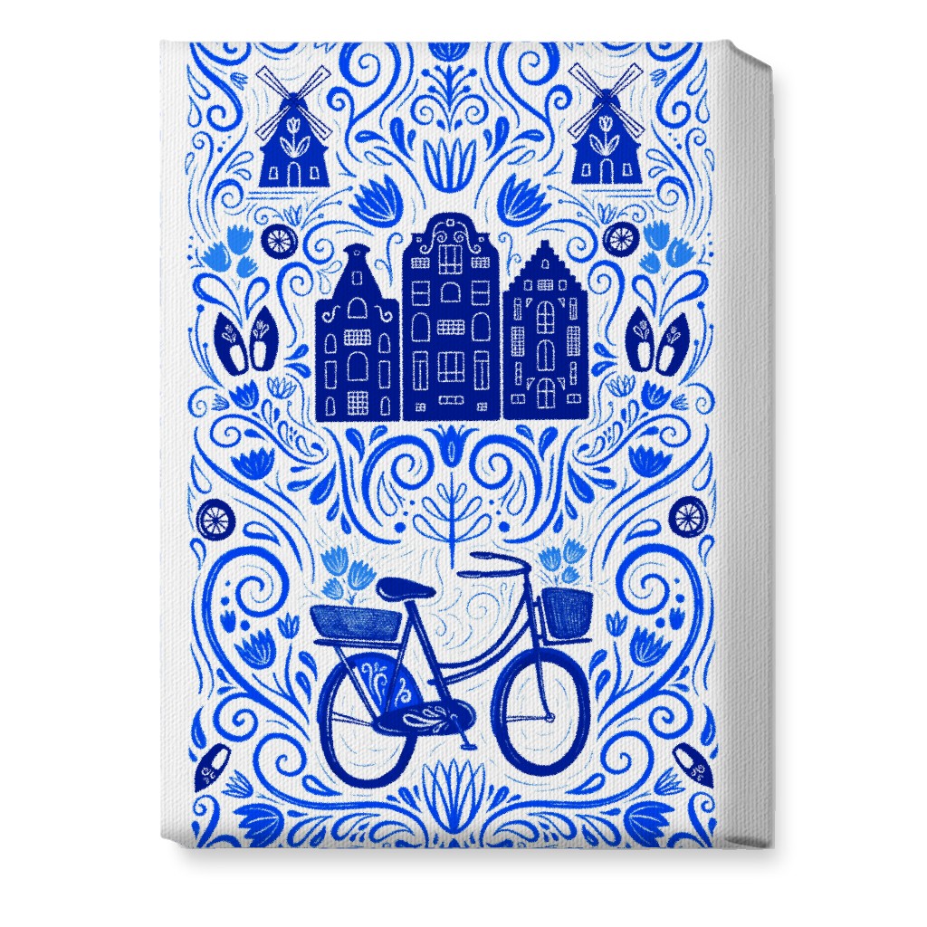 Dutch Bike Folk Art - Blue Wall Art, No Frame, Single piece, Canvas, 10x14, Blue