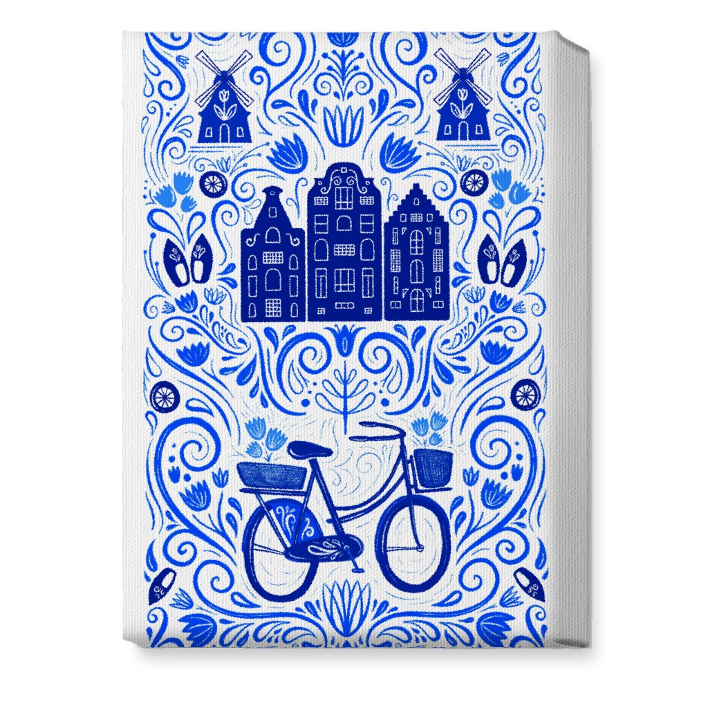 Dutch Bike Folk Art - Blue Wall Art, No Frame, Single piece, Canvas, 10x14, Blue, True Blue