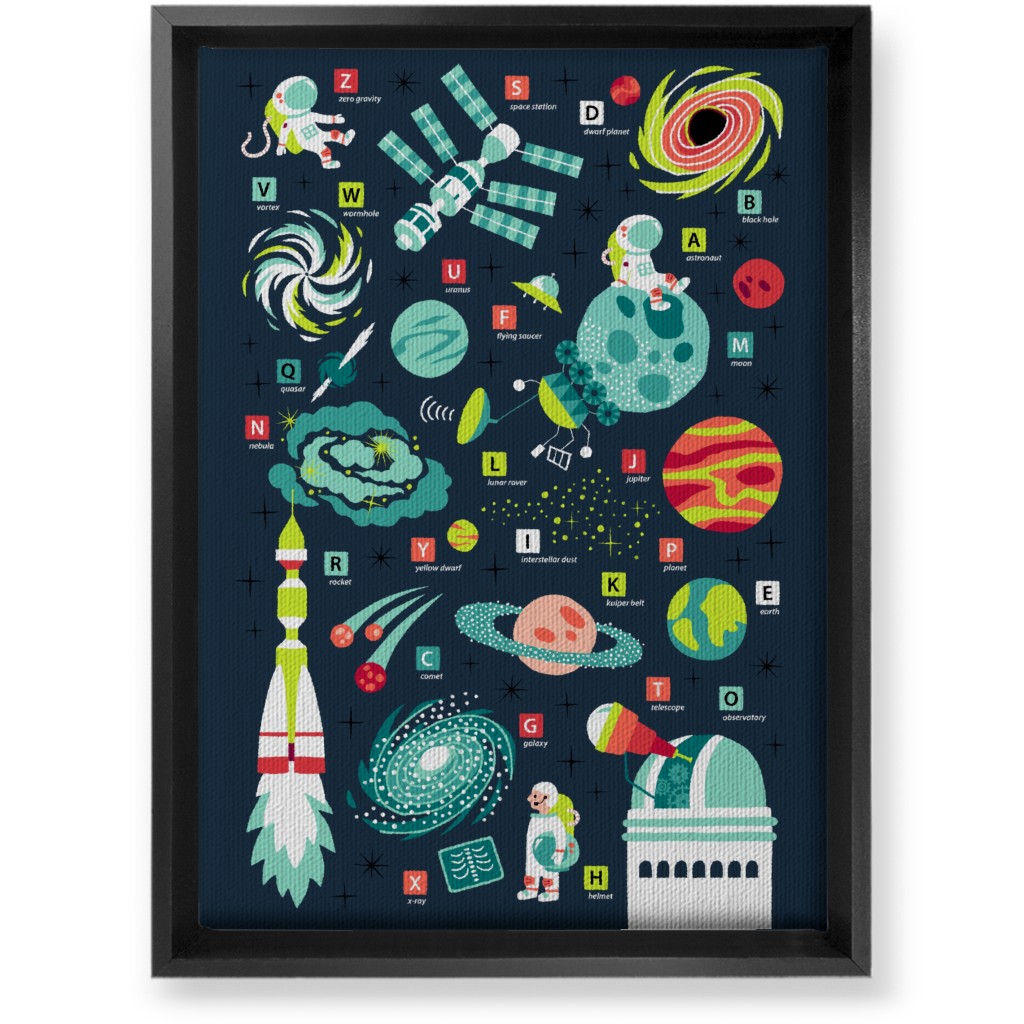 Space Travel Abcs Wall Art, Black, Single piece, Canvas, 10x14, Blue