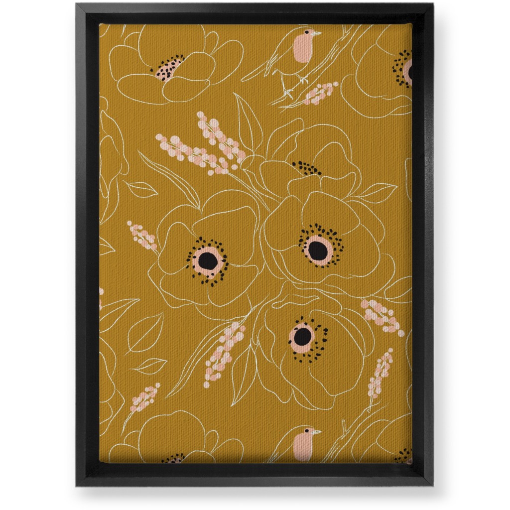 Freehand Robin & Winter Blooms - Gold Wall Art, Black, Single piece, Canvas, 10x14, Yellow, Classic Yellow