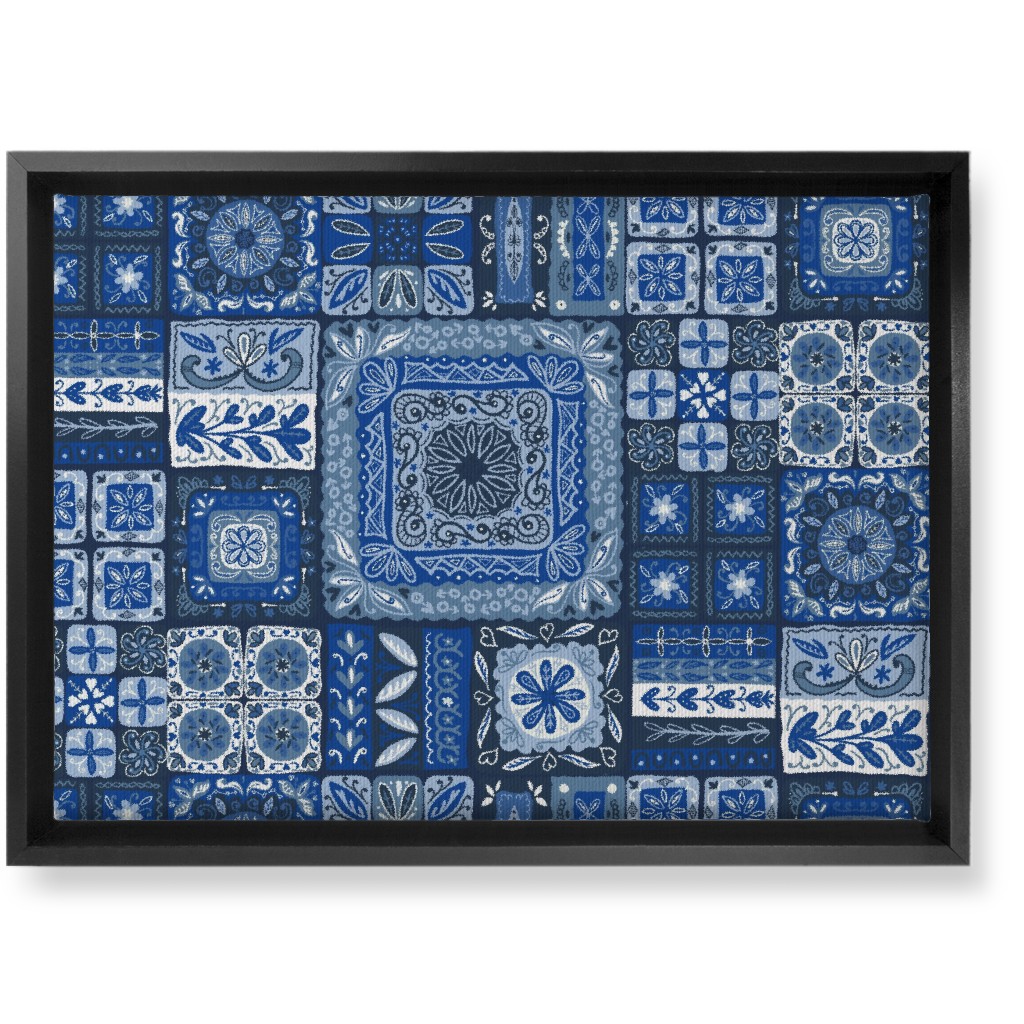 Grandma's Patchwork - Blue Wall Art, Black, Single piece, Canvas, 10x14, Blue