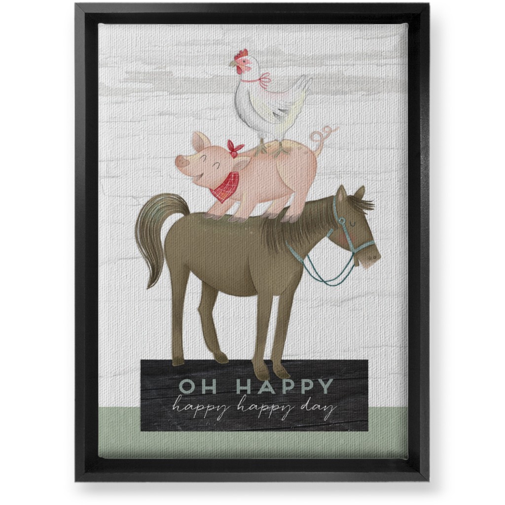Stacked Happy Farm Animals - Multi Wall Art, Black, Single piece, Canvas, 10x14, Multicolor