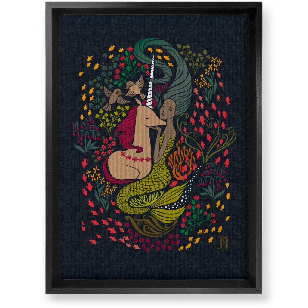 the Mermaid and the Unicorn Wall Art, Black, Single piece, Canvas, 10x14, Multicolor