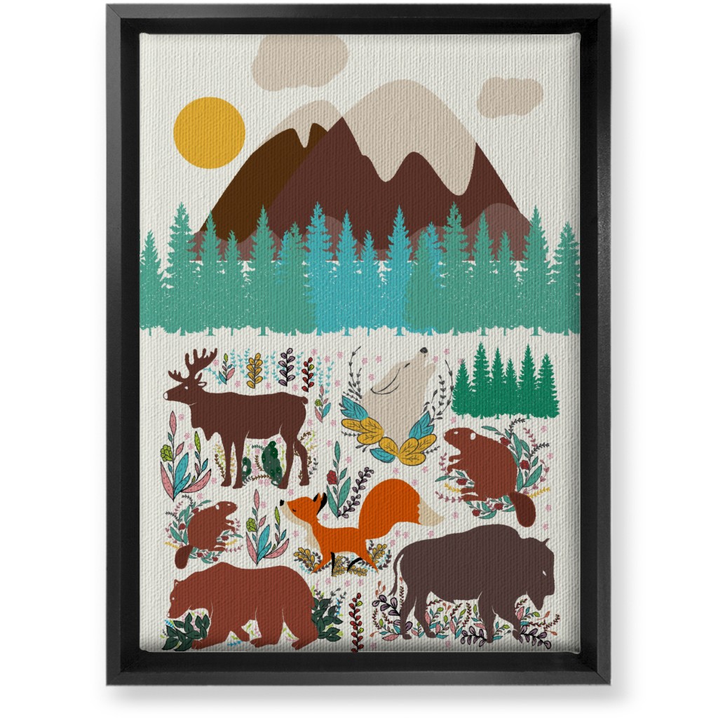Wildlife Mountain Illustration Wall Art, Black, Single piece, Canvas, 10x14, Multicolor