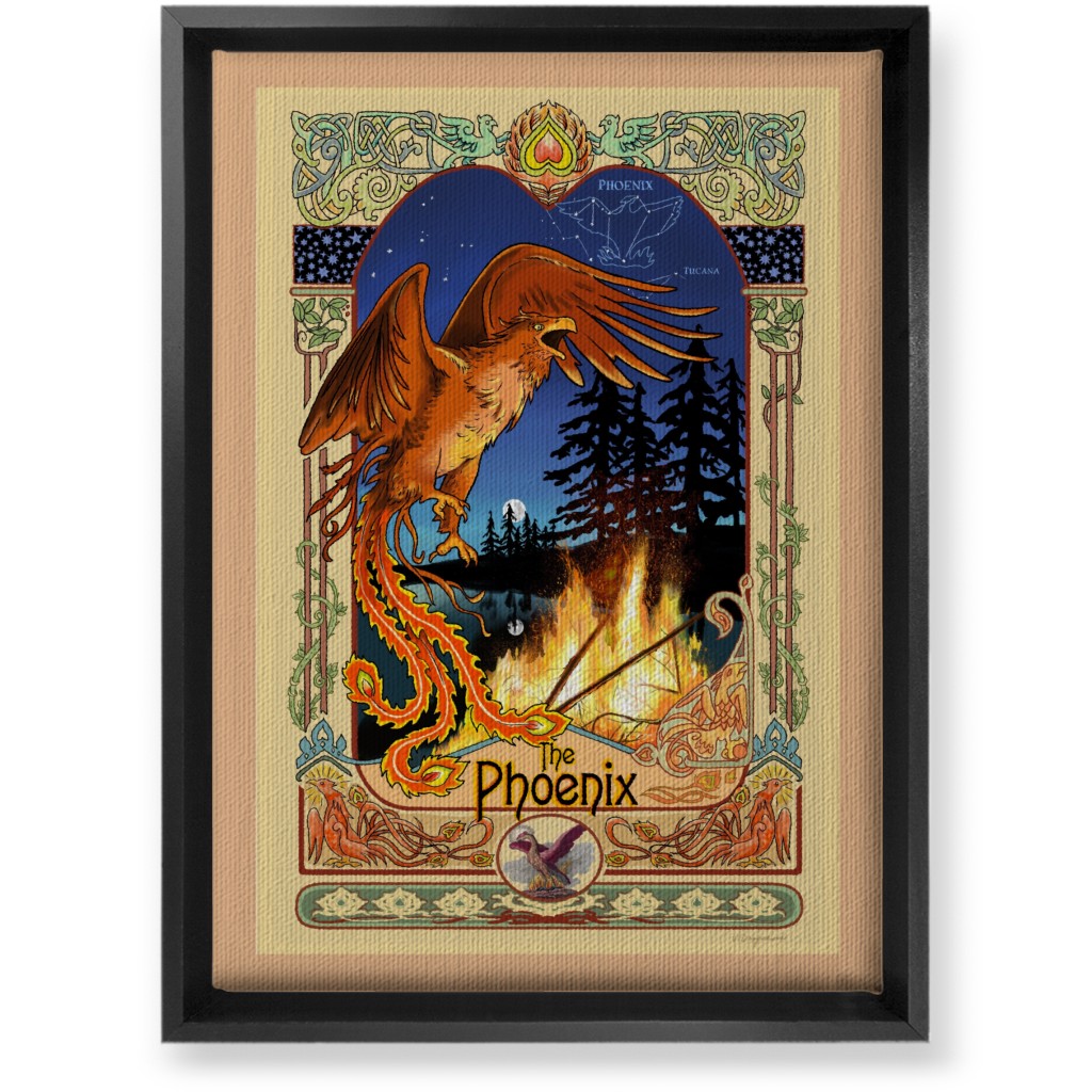 Art Nouveau Golden Phoenix Wall Art, Black, Single piece, Canvas, 10x14, Multicolor