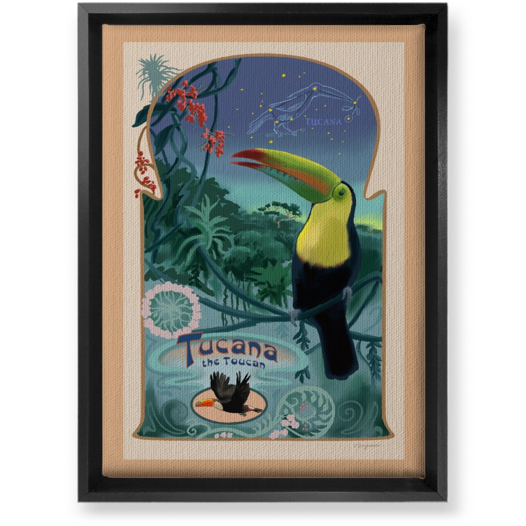 Art Nouveau Toucan Wall Art, Black, Single piece, Canvas, 10x14, Multicolor
