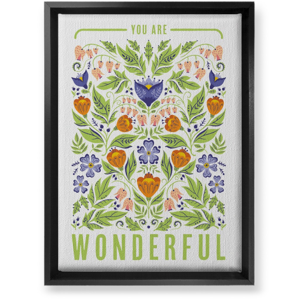 You Are Wonderful Floral - Green Wall Art, Black, Single piece, Canvas, 10x14, Green