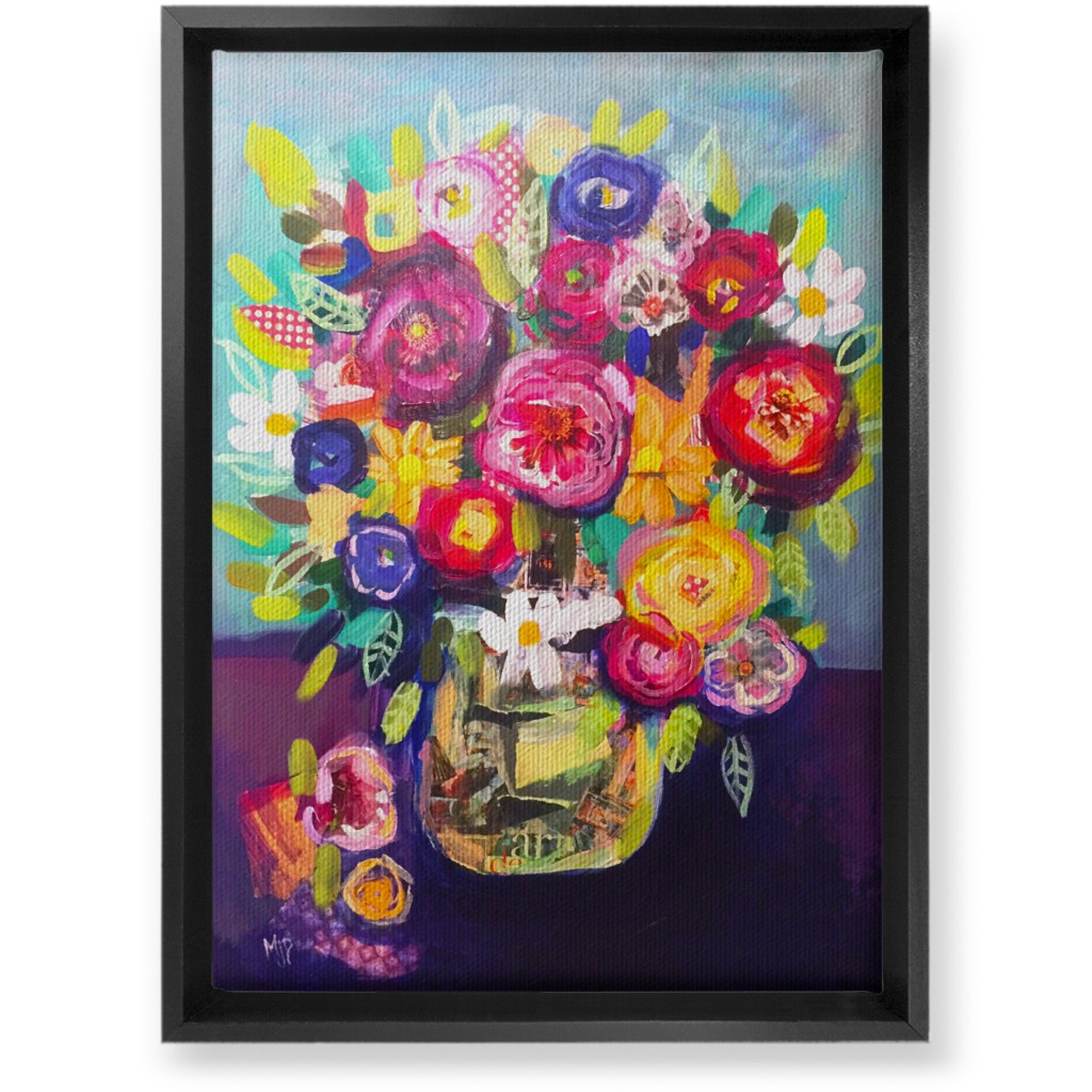 Acrylic Summer Floral Bouquet - Vibrant Wall Art, Black, Single piece, Canvas, 10x14, Multicolor