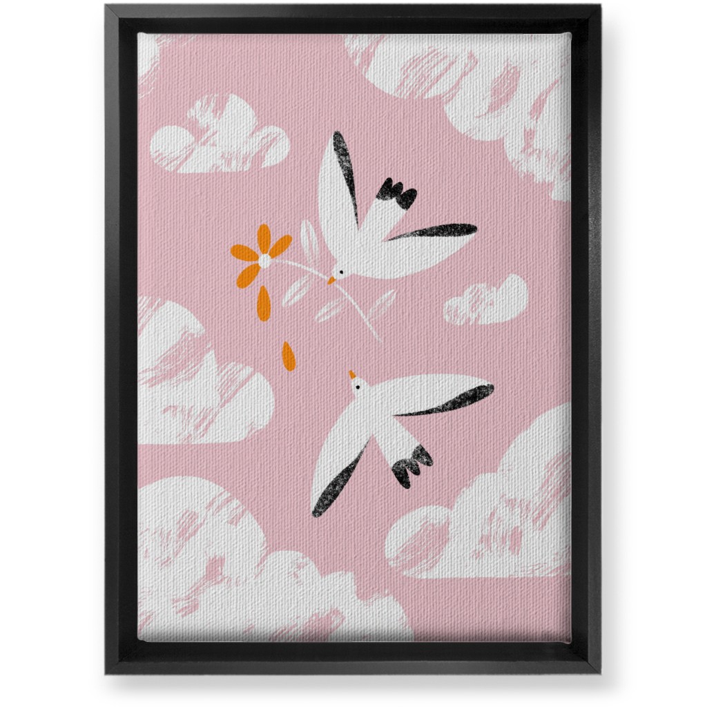 Two Birds in the Pink Sky Wall Art, Black, Single piece, Canvas, 10x14, Pink