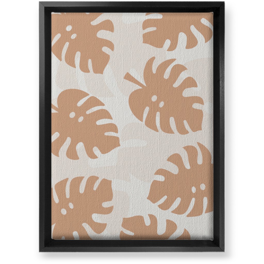 Monstera Leaves in Earth Tones Wall Art, Black, Single piece, Canvas, 10x14, Orange, Tan