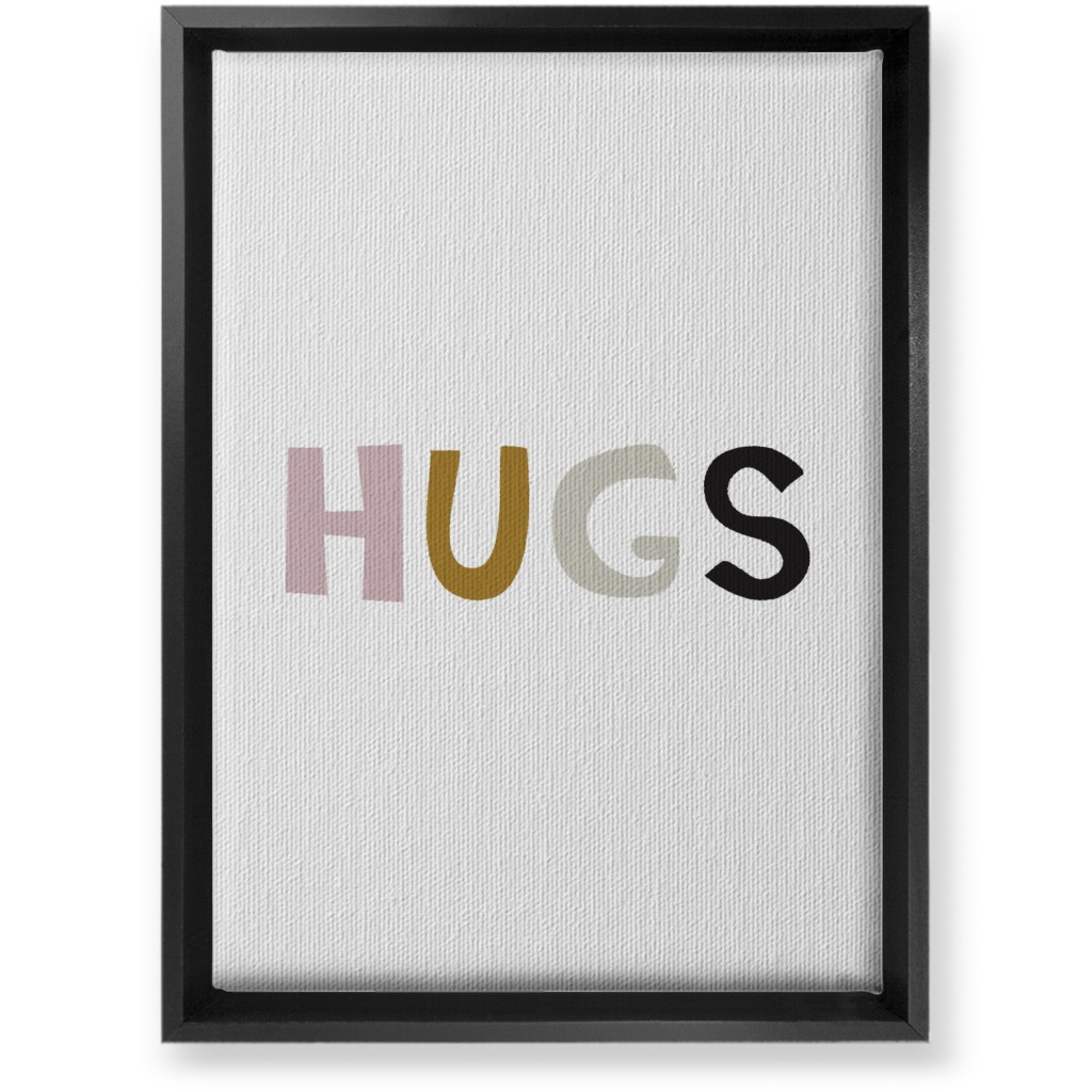 Hugs Typography - Neutral With Pink Wall Art, Black, Single piece, Canvas, 10x14, Multicolor