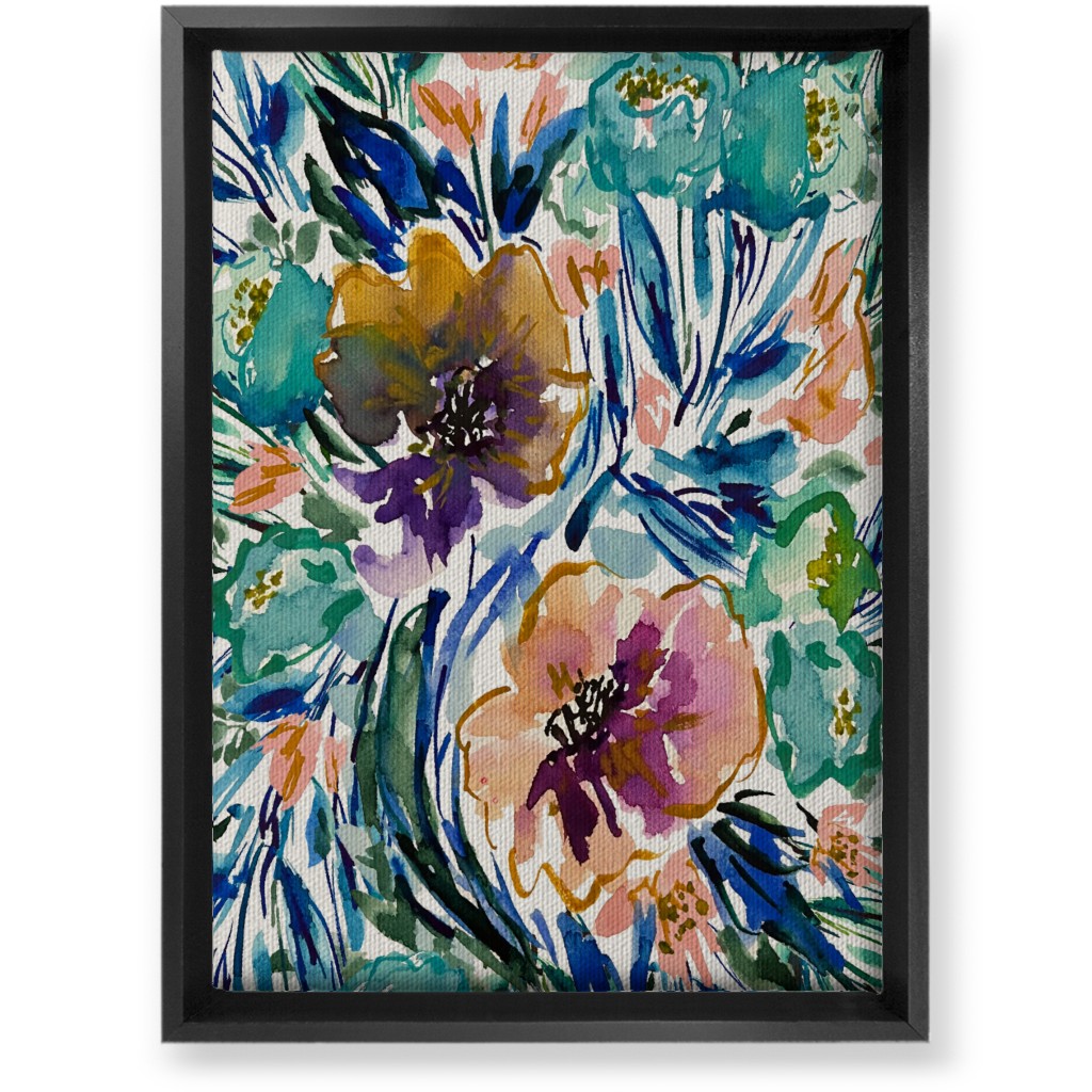 Purple and Blue Florals - Multi Wall Art, Black, Single piece, Canvas, 10x14, Multicolor