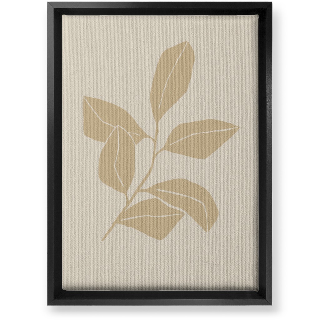 Botanical Ficus Branch With Leaves - Neutral Wall Art, Black, Single piece, Canvas, 10x14, Beige