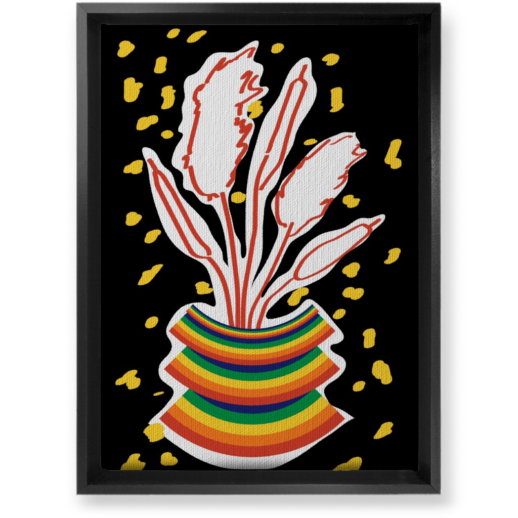 Retro Rainbow Abstract Floral in Vase - Multi on Black Wall Art, Black, Single piece, Canvas, 10x14, Multicolor