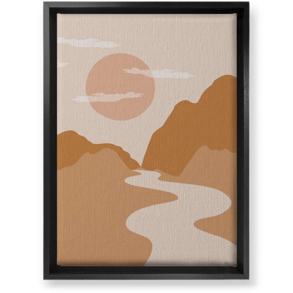Abstract Mountain River Landscape - Neutral Wall Art, Black, Single piece, Canvas, 10x14, Orange, Orange