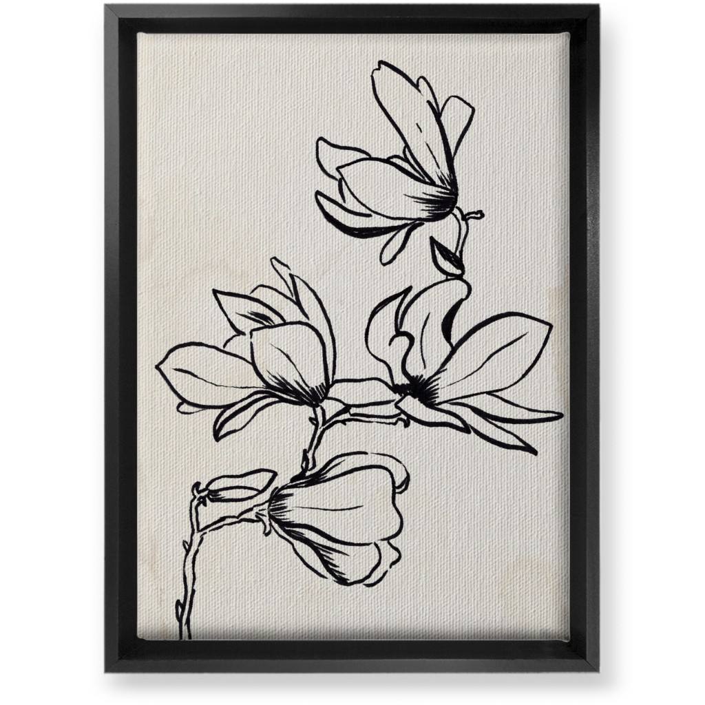 Vintage Magnolia Sketch - Beige and Black Wall Art, Black, Single piece, Canvas, 10x14, Beige