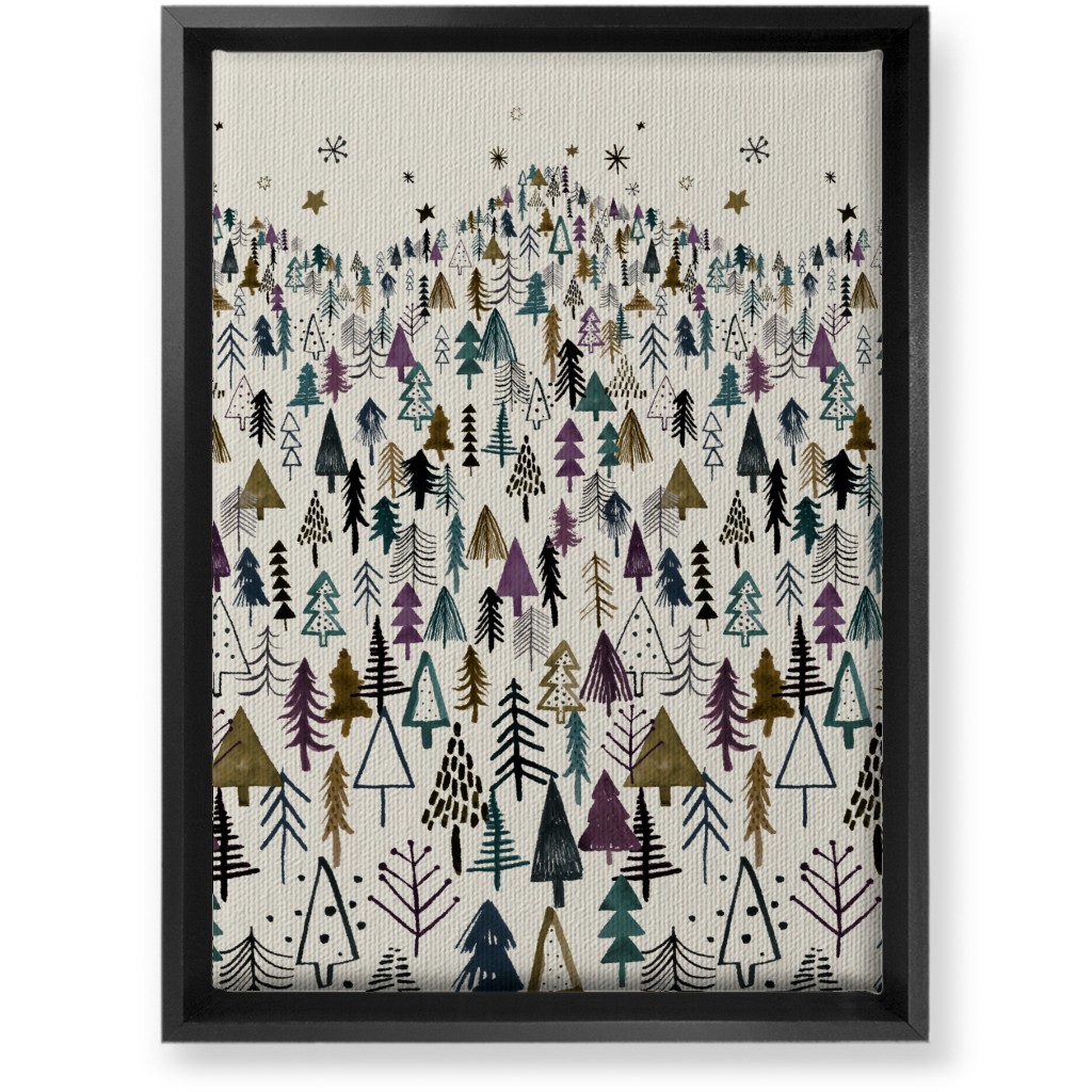Mountain Trees in the Forest Night - Green and Brown Wall Art, Black, Single piece, Canvas, 10x14, Green