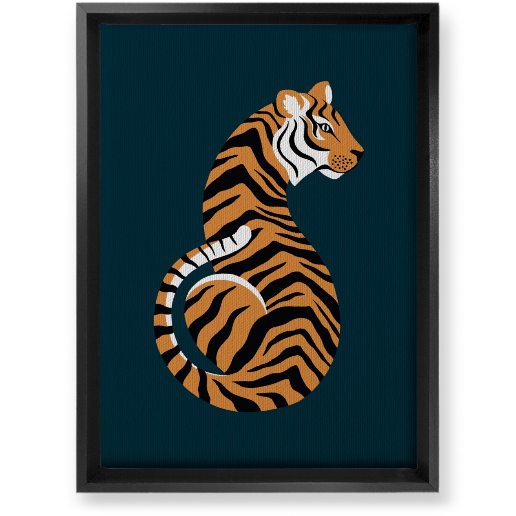 Tiger Illustration - Orange on Black Wall Art, Black, Single piece, Canvas, 10x14, Orange