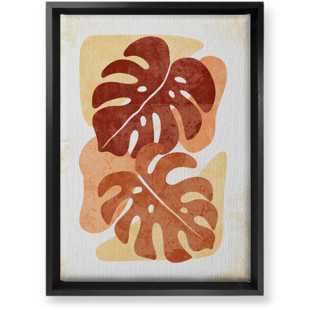 Botanical Monstera Leaves - Earthy Warm Tones Wall Art, Black, Single piece, Canvas, 10x14, Orange
