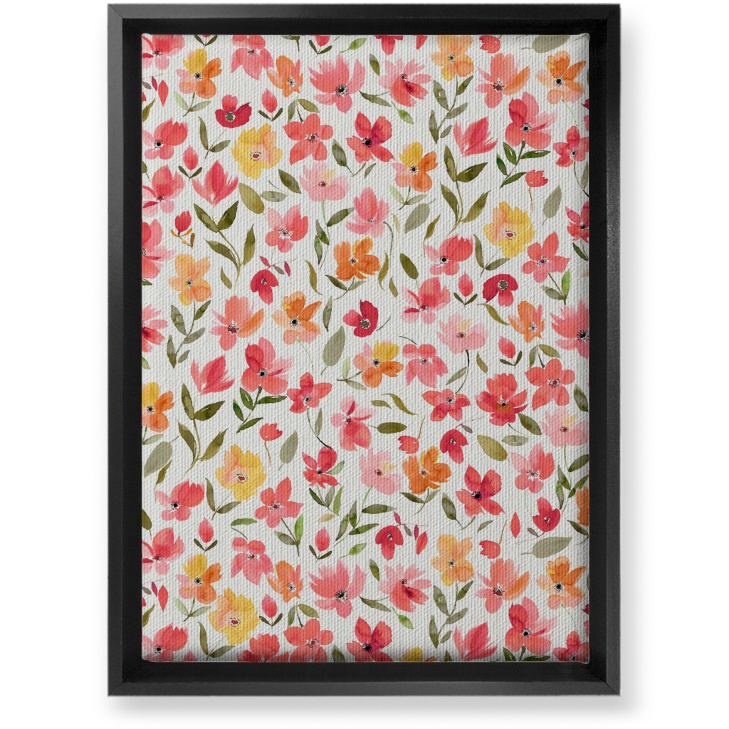 Fresh Flowers Watercolor - Pink and Yellow Wall Art, Black, Single piece, Canvas, 10x14, Pink