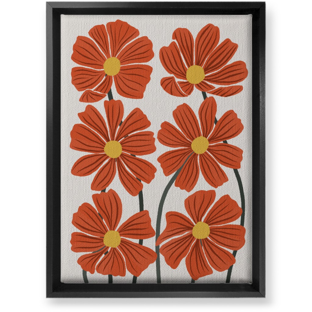 Botanical Cosmos Flowers Wall Art, Black, Single piece, Canvas, 10x14, Red, Fawn