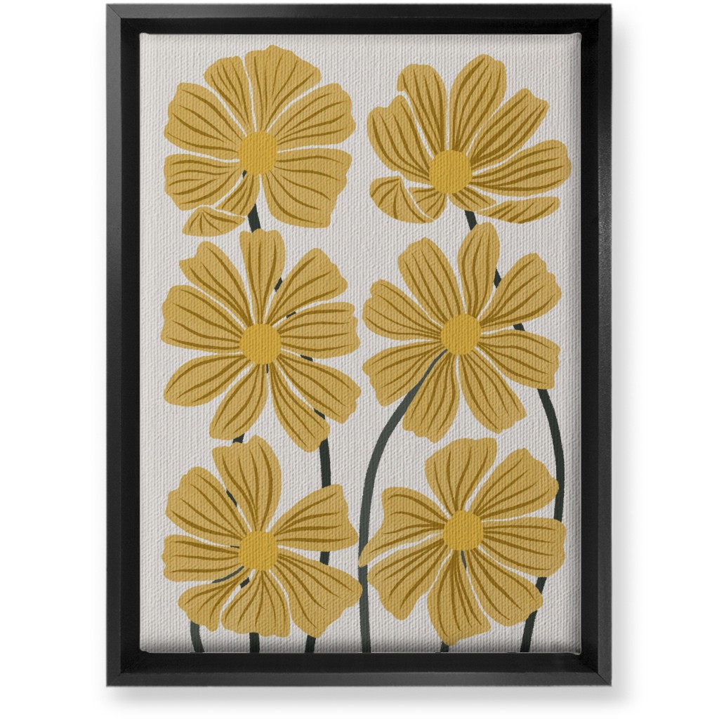 Botanical Cosmos Flowers Wall Art, Black, Single piece, Canvas, 10x14, Yellow