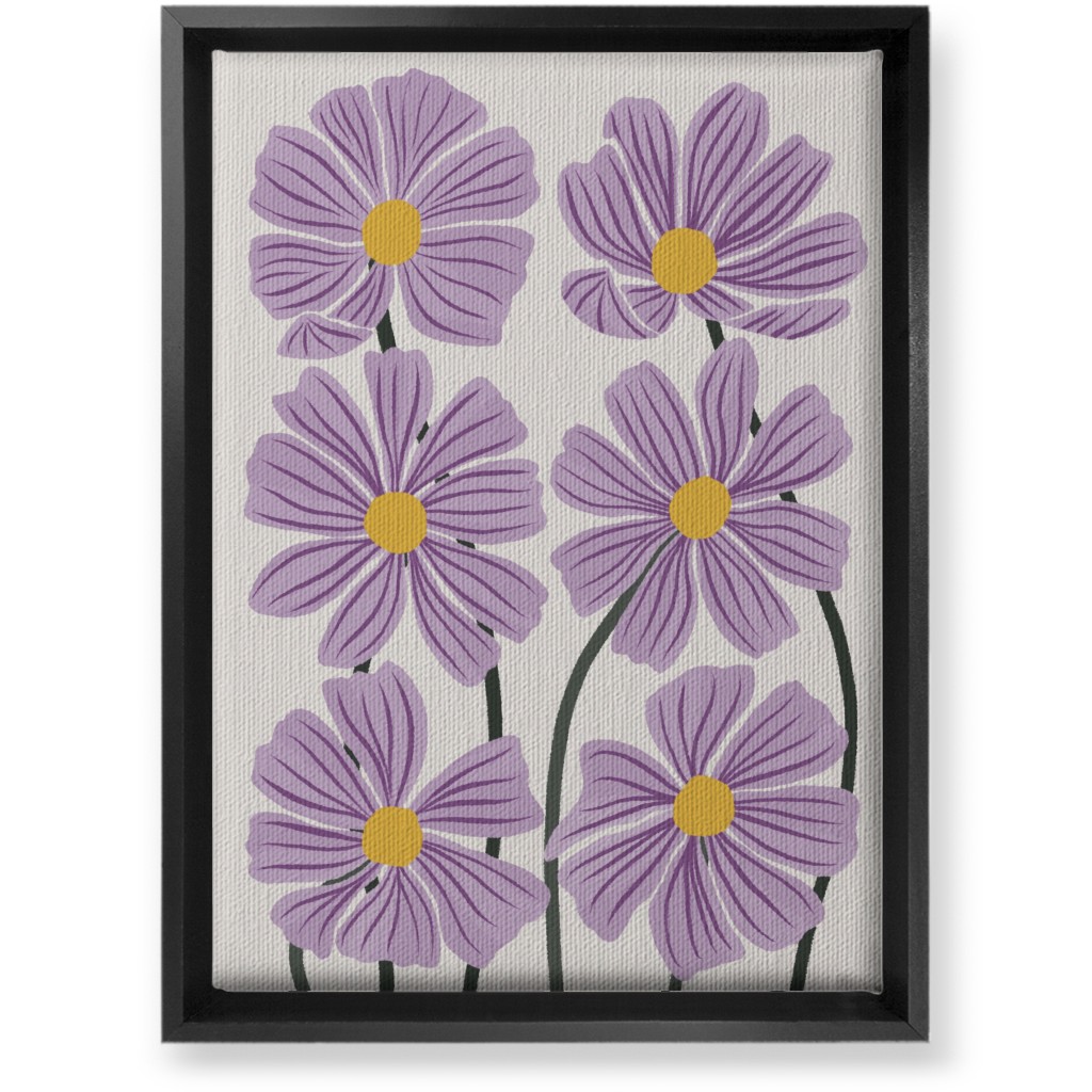 Botanical Cosmos Flowers Wall Art, Black, Single piece, Canvas, 10x14, Purple