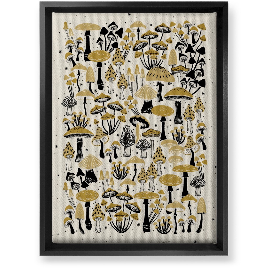 Mushrooms and Stars Wall Art, Black, Single piece, Canvas, 10x14, Yellow, Antique White