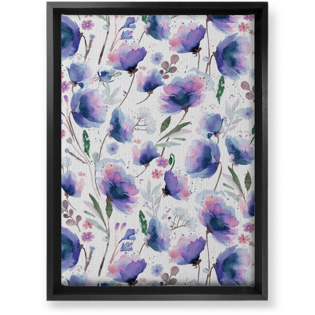 Abstract Poppies - Blue Wall Art, Black, Single piece, Canvas, 10x14, Blue