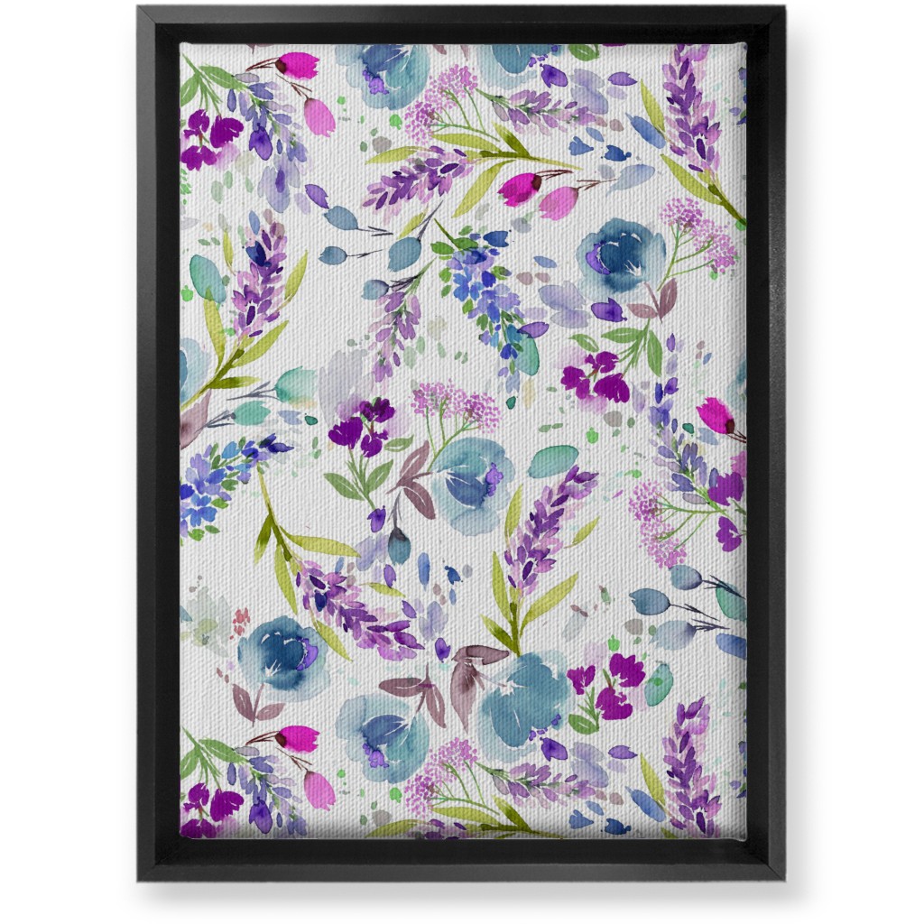 Lavender Bunches - Purple and Blue Wall Art, Black, Single piece, Canvas, 10x14, Purple