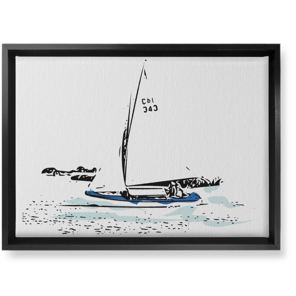 Sailing - White and Blue Wall Art, Black, Single piece, Canvas, 10x14, White