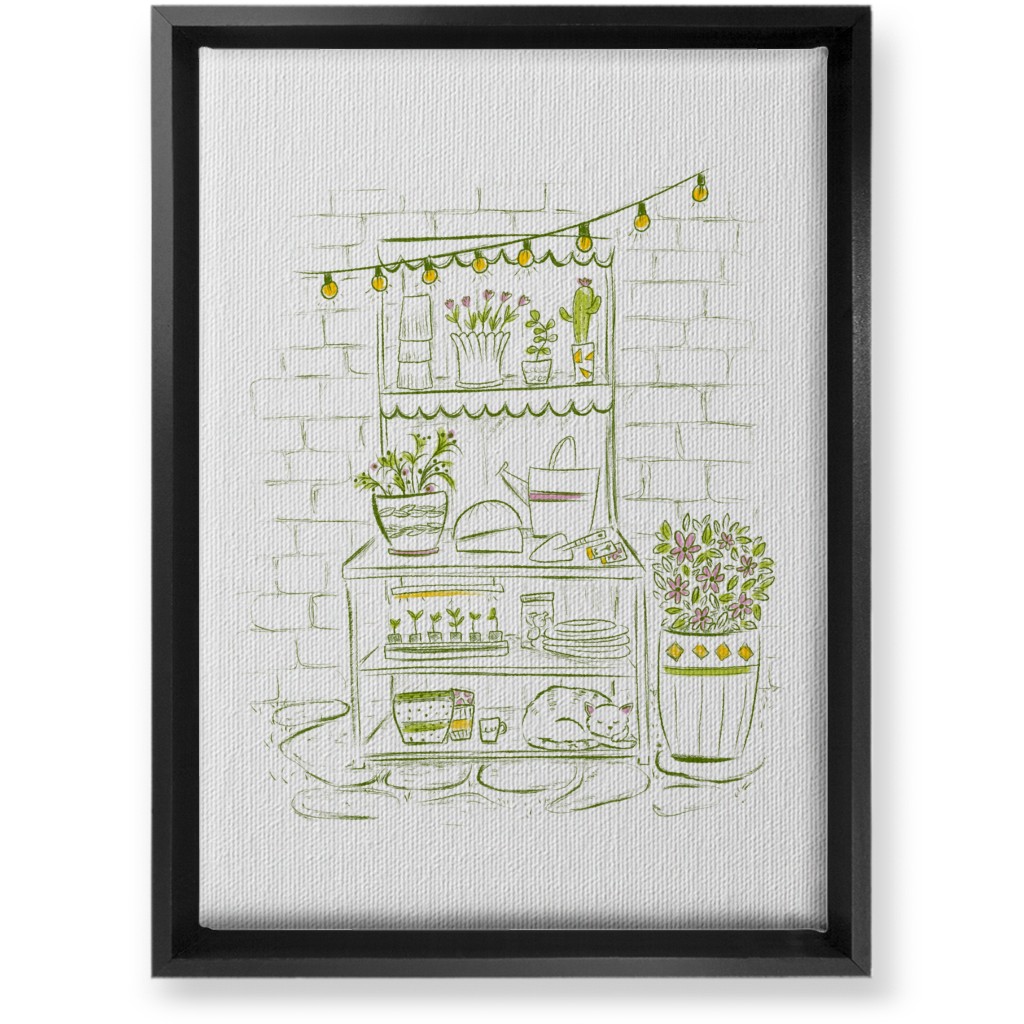 the Cat Nap Potting Stand - Green Wall Art, Black, Single piece, Canvas, 10x14, Green