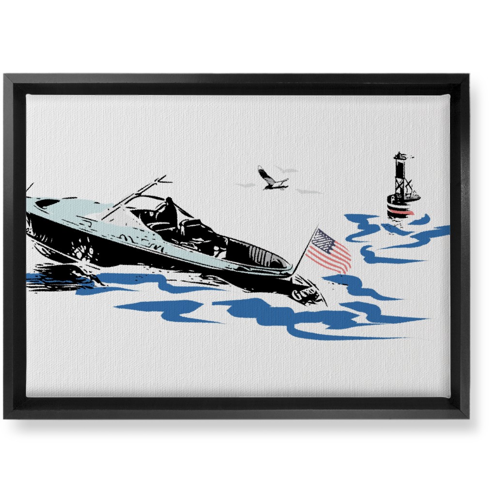 Boating America - White and Blue Wall Art, Black, Single piece, Canvas, 10x14, White