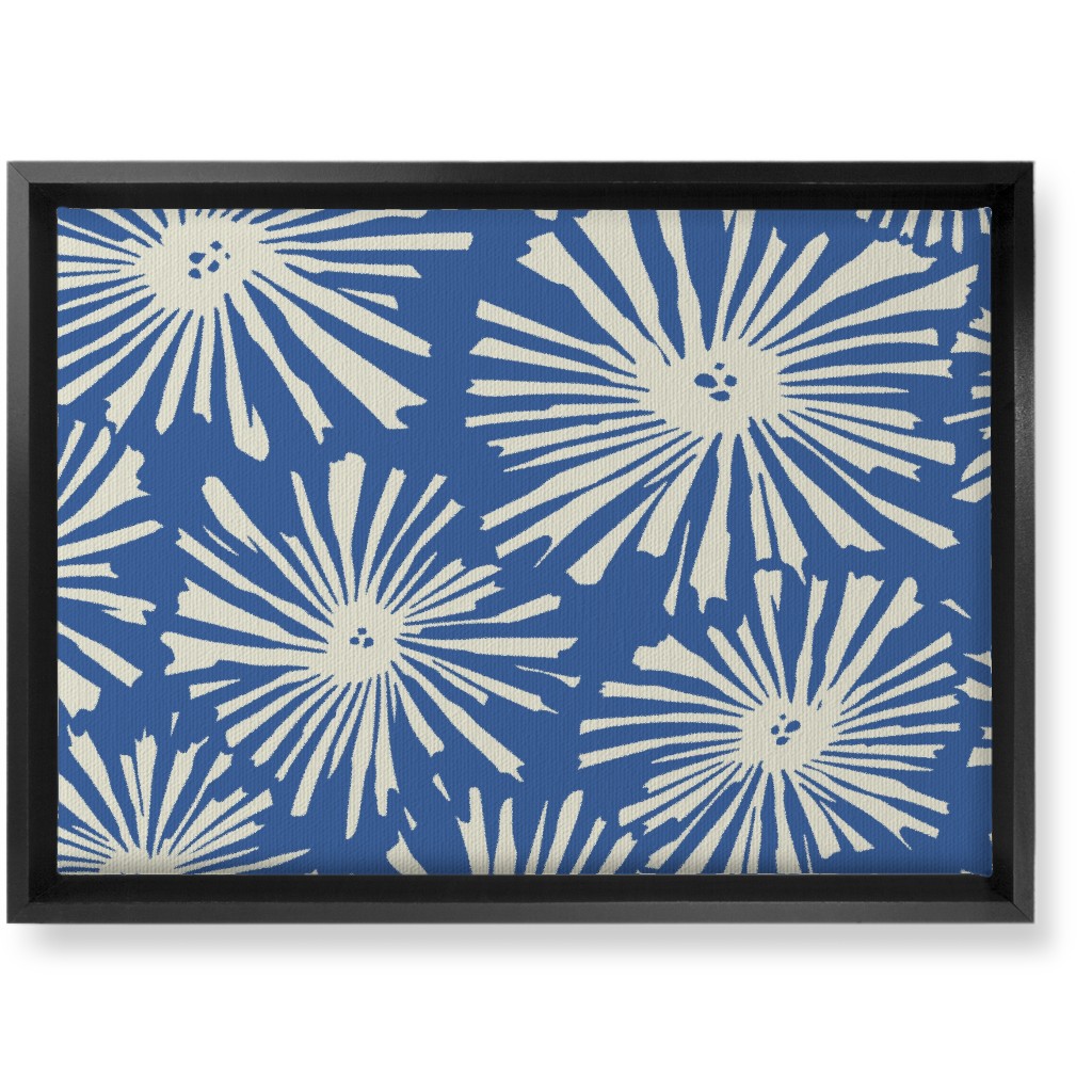 Cactus Blooms - Cream on Blue Wall Art, Black, Single piece, Canvas, 10x14, Blue