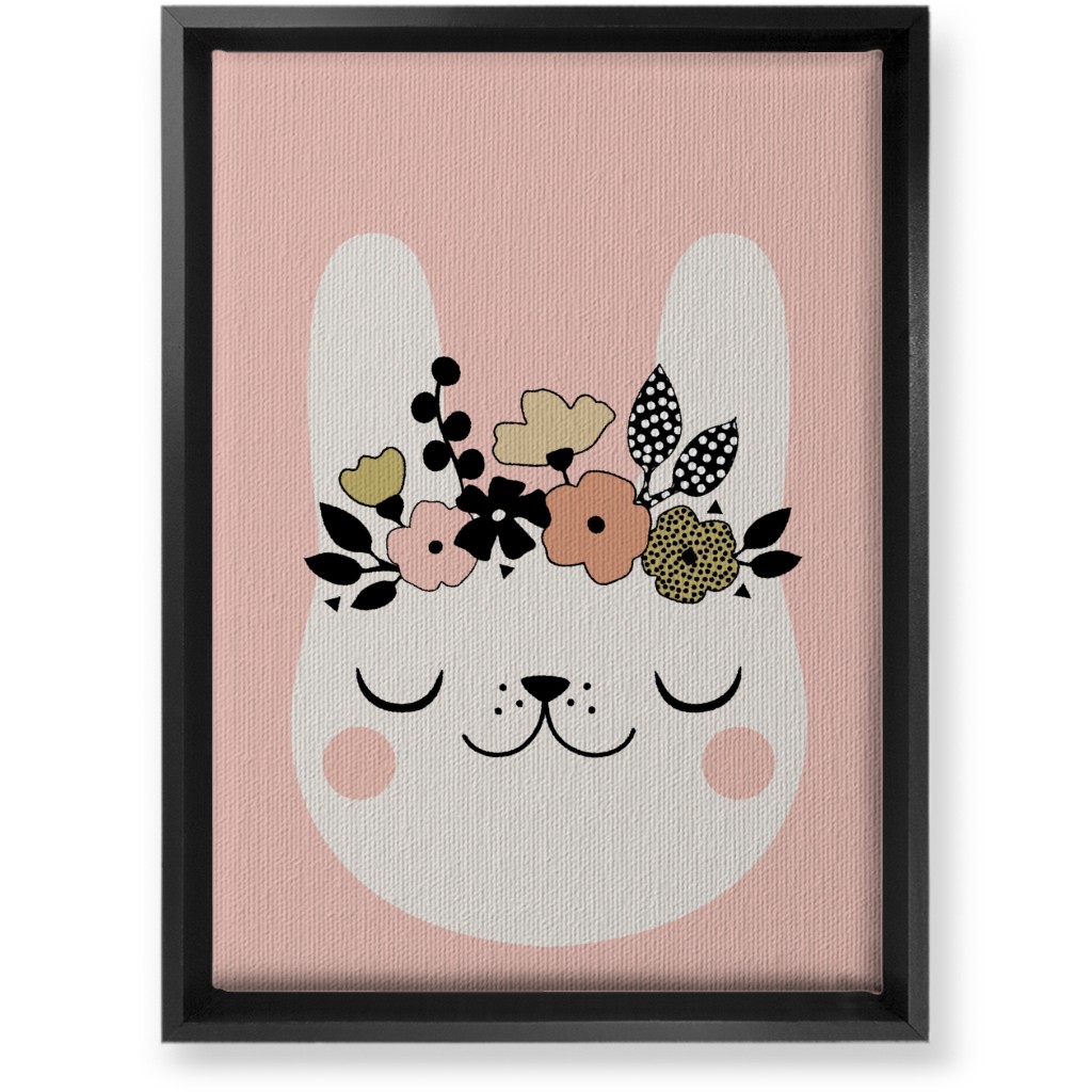 Floral Bunny - Pink Wall Art, Black, Single piece, Canvas, 10x14, Pink
