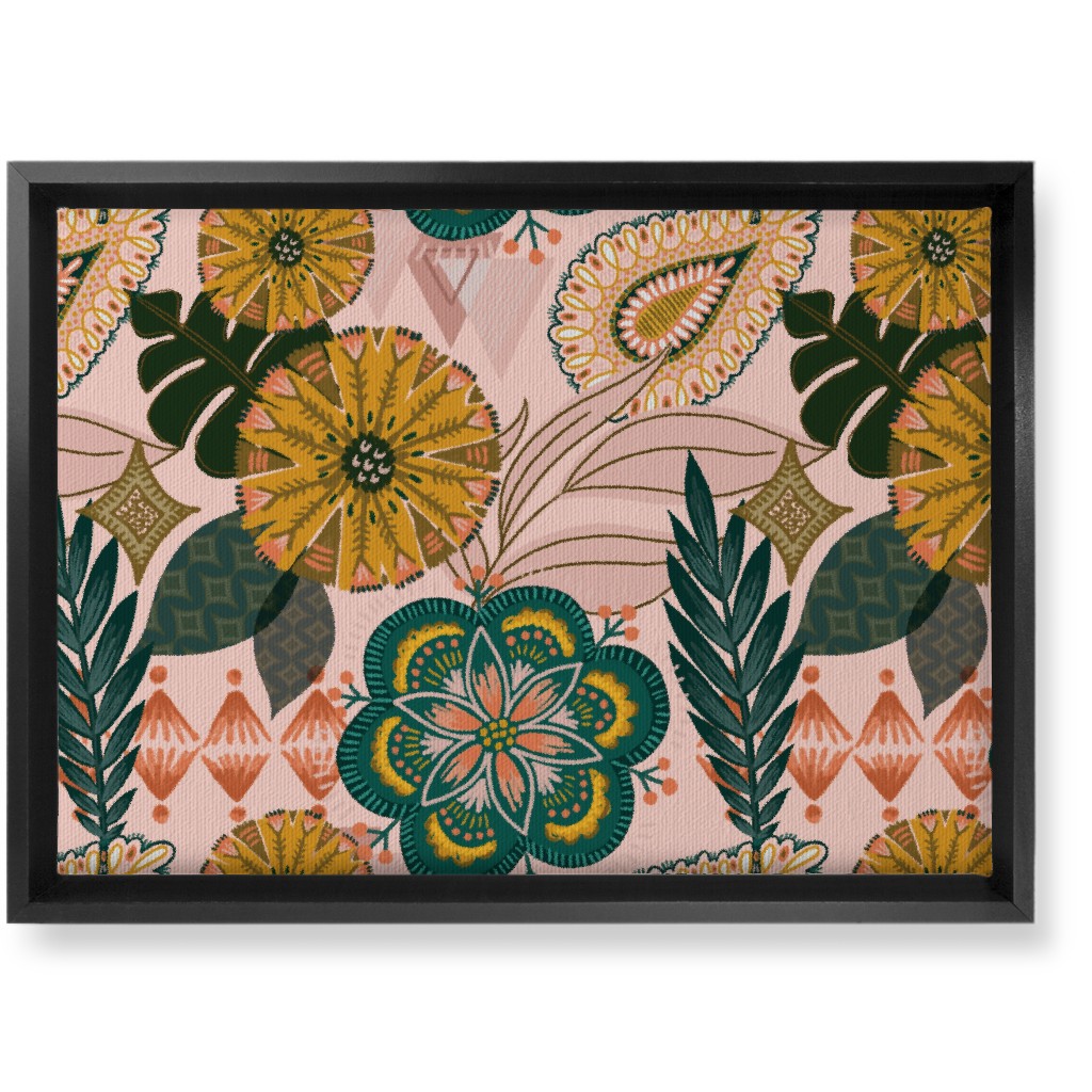 Boho Tropical - Floral - Pink Wall Art, Black, Single piece, Canvas, 10x14, Multicolor