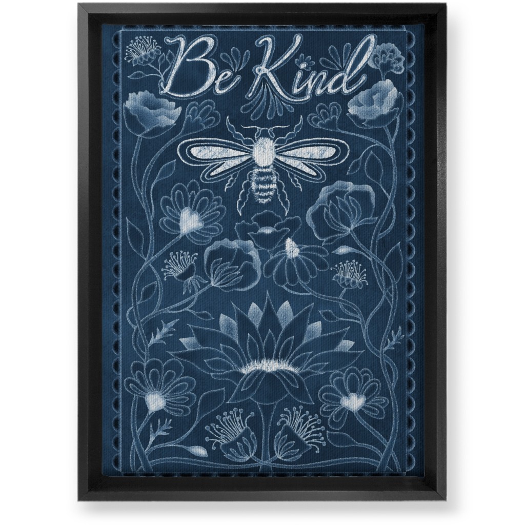 Be Kind Floral Wall Art, Black, Single piece, Canvas, 10x14, Blue