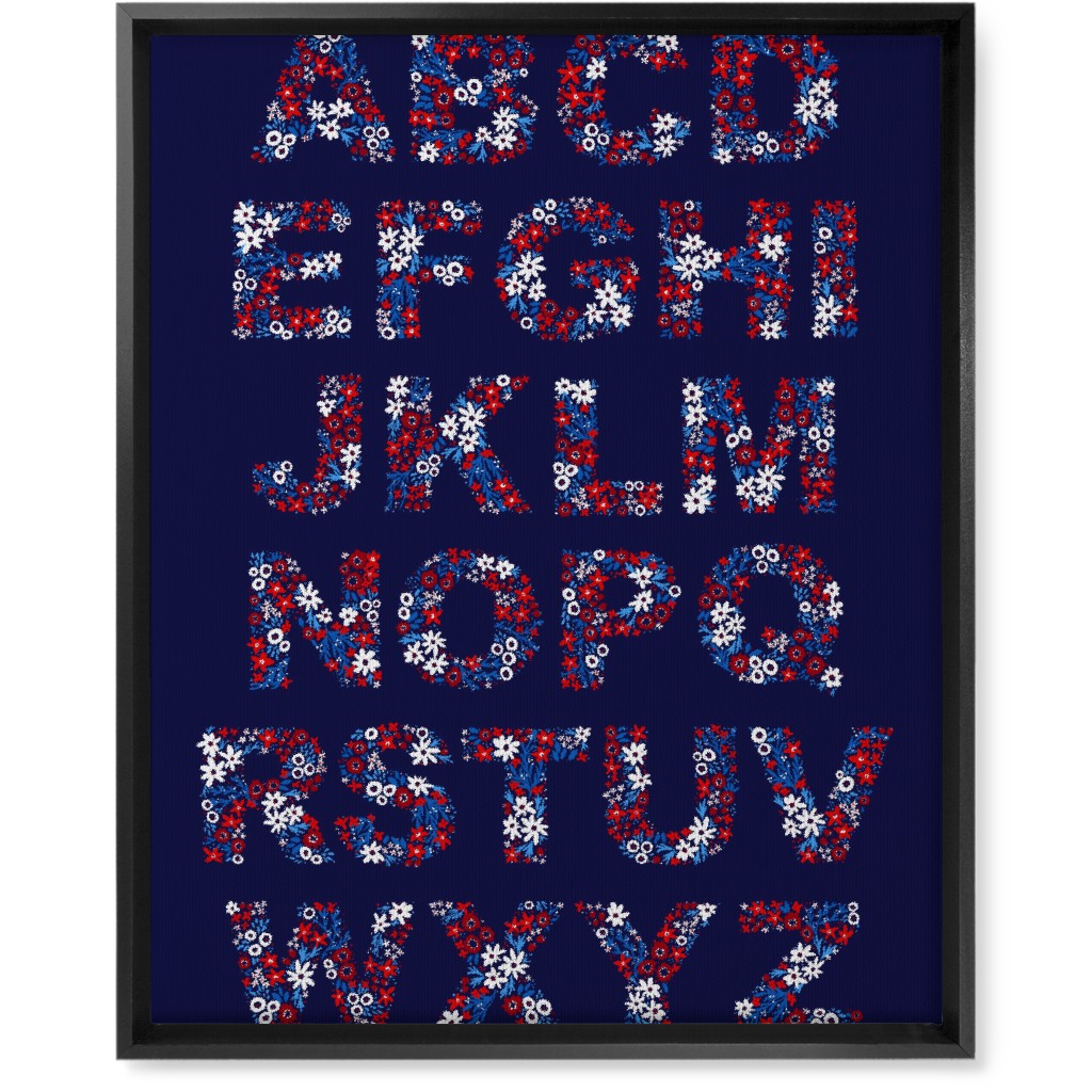 Rustic Wildflower Alphabet Wall Art, Black, Single piece, Canvas, 16x20, Blue, Charcoal