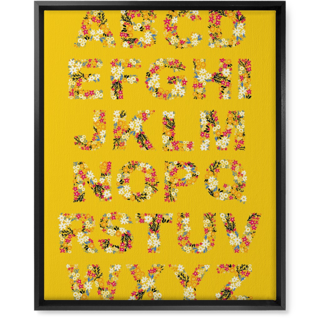 Rustic Wildflower Alphabet Wall Art, Black, Single piece, Canvas, 16x20, Yellow