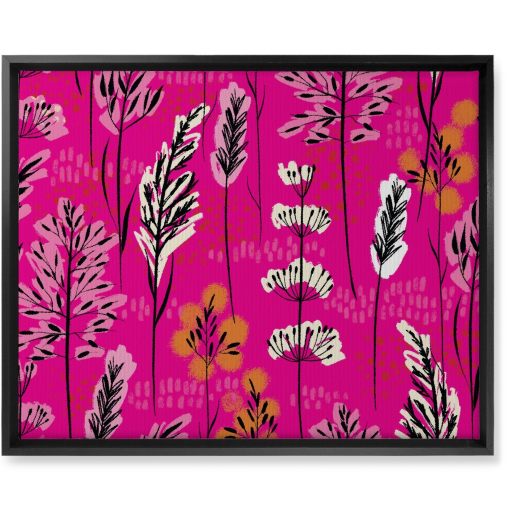 Wild Grasses on Pink Skies Wall Art, Black, Single piece, Canvas, 16x20, Pink, Bright Pink