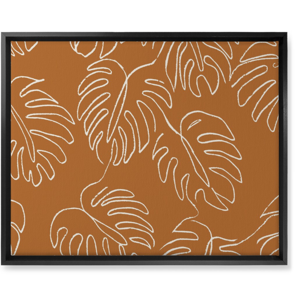 Monstera Line Art - Burnt Orange Wall Art, Black, Single piece, Canvas, 16x20, Orange, Orange